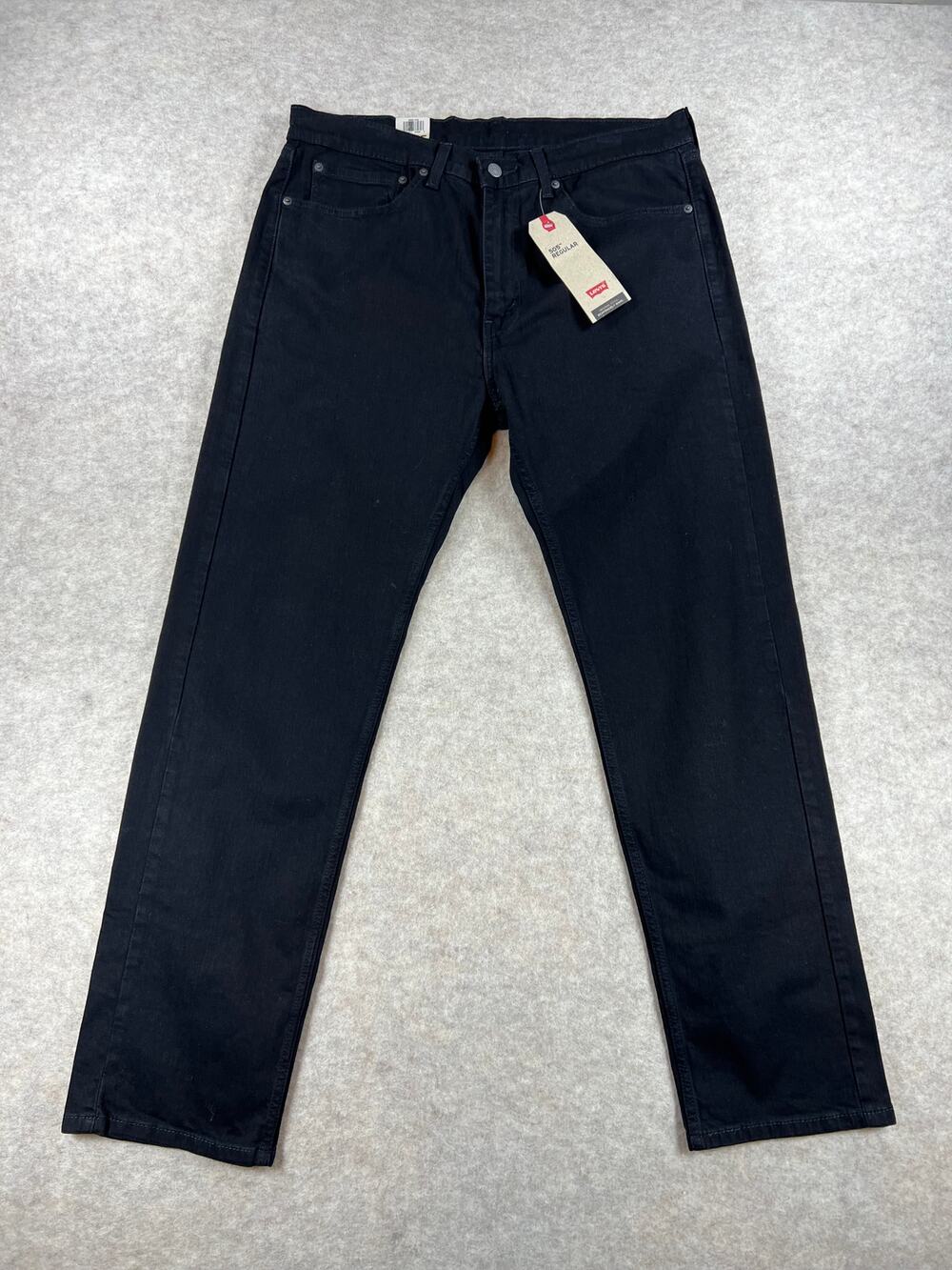 Levi's Men's 505 Regular Stretch Straight Leg Black Jeans Size 36x32 NEW